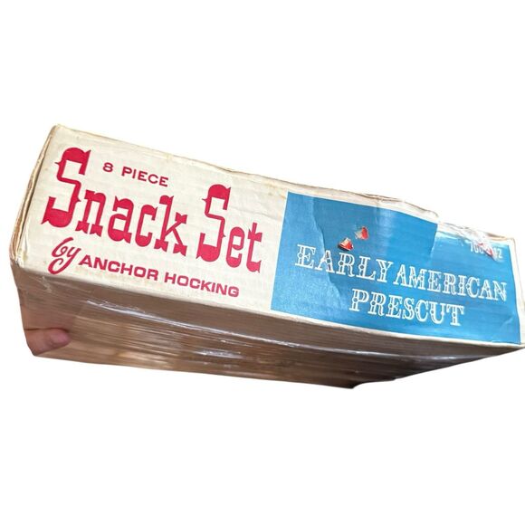 Vtg MCM Plate Tea Cup Set Anchor Hocking Early American Prescut 8 Piece Snack - Picture 8 of 16